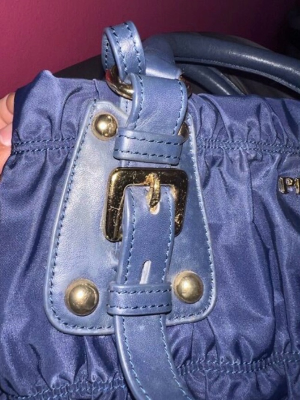 Prada Dark Blue Gathered Shoulder Bag - Picture 8 of 8